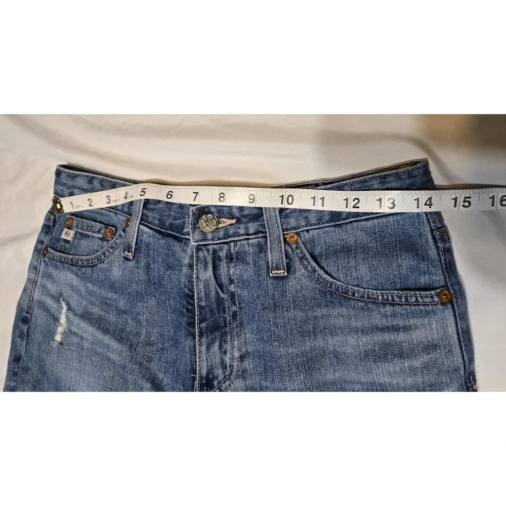 Ag-Ed Denim Adriano Goldschmied MidRise Jeans Fray Hem 27R Med Wash Blue Boot